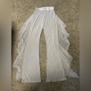 Costal Cowgirl White Sheer Mesh Wide-Leg Ruffle Swimsuit Cover-Up Pants